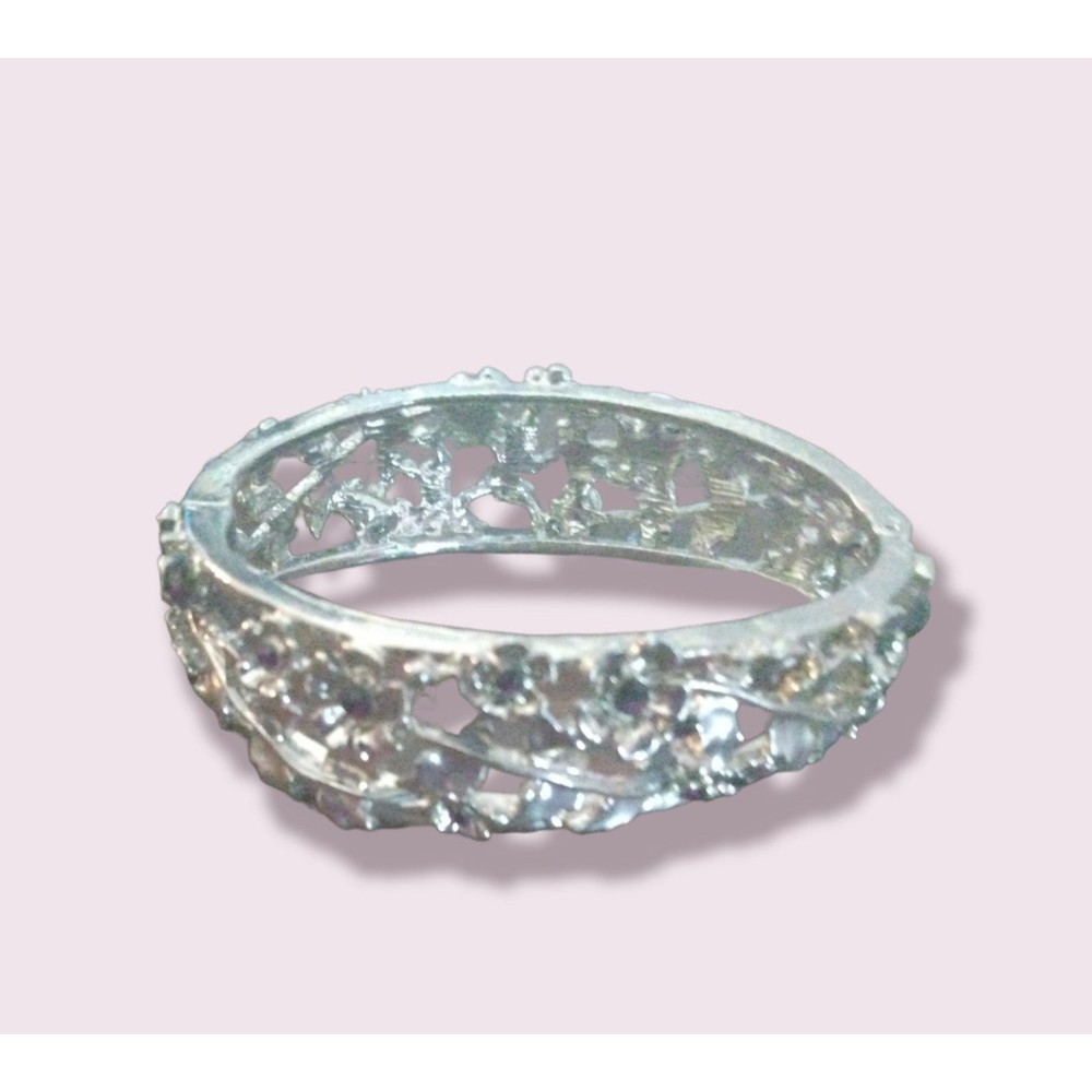 Thick Silvertone Hinged Bangle Bracelet - image 1